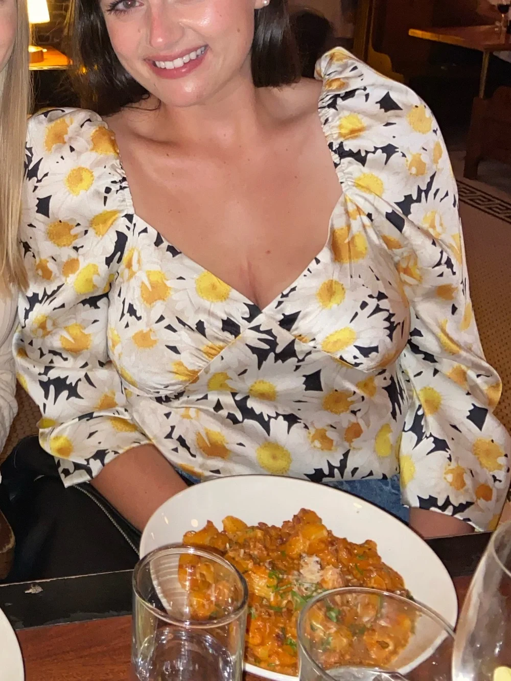 Zara White Floral Blouse with Yellow Accents
